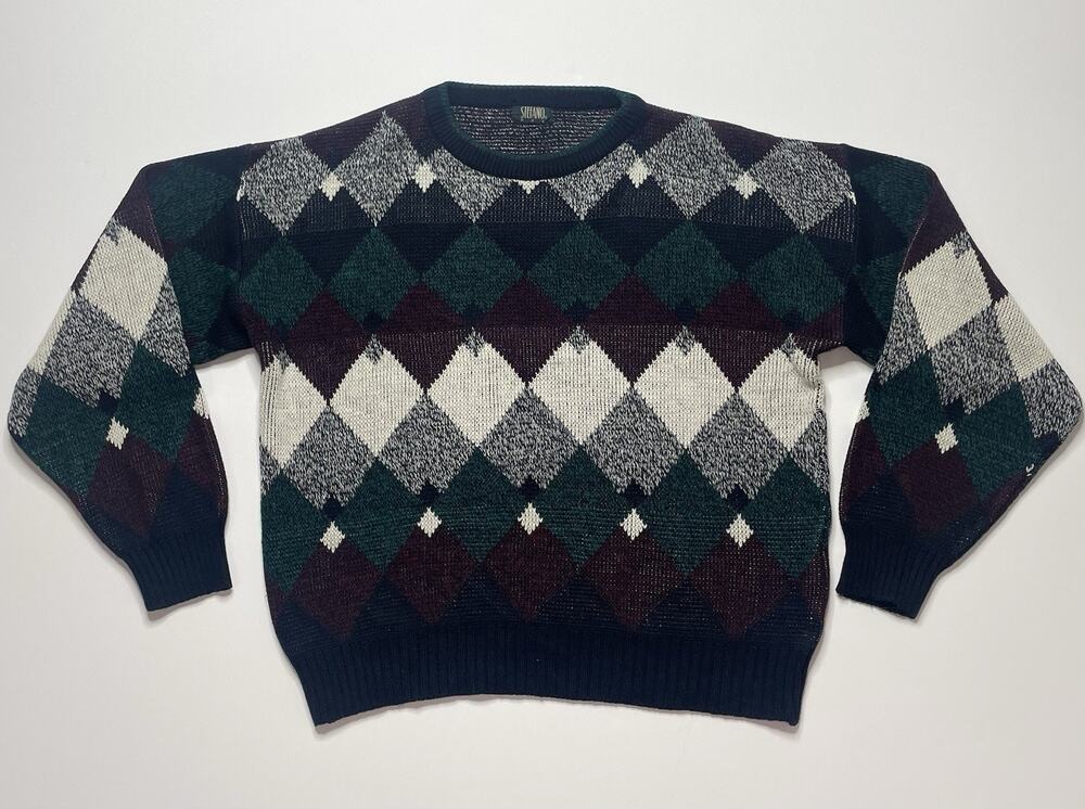Stefano Man Vintage Sweater 90s Mens M/L Nordic Geometric Designer Pattern